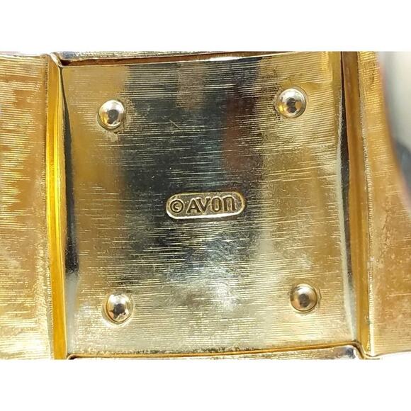 Avon Gold Tone Cuff Bracelet Cream Lucite Square Vintage 1980s Jewelry - Picture 6 of 8